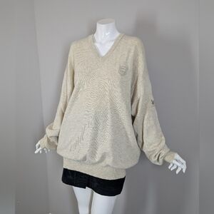 Lyle & Scott 100% Wool Sweater XL Scotland Golf V Neck Preppy Oversized Knit